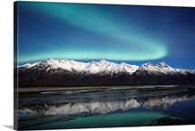 Northern Lights Over Chugach Mts  Knik River Southcentral Alaska