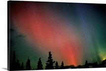 Red &amp; Green Northern Lights Winter Alaska