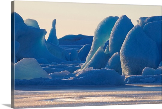 Scenic of large blue iceberg formations of Sheridan Glacier, Southcentral Alaska