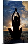 Silhouette Of Woman Doing Yoga On Oceanside Pier
