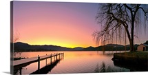 Sunrise over a dock in Lake Whatcom during Winter Bellingham Washington
