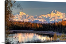 View of southside Mount McKinley and Mount Hunter at sunrise