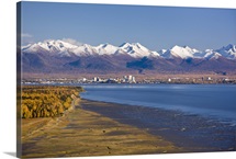 View of the Anchorage skyline looking southeast from Point Mackenzie over Knik Arm
