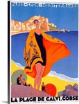 La Plage de Calvi. Corse,Vintage Poster, by Roger Broders