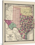 Antique Map of Oklahoma and Texas, 1875