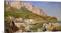 A Fishing Village at Capri (oil on paper on canvas)