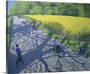 Cyclists and Yellow Field, Kedleston, Derby (oil on canvas)