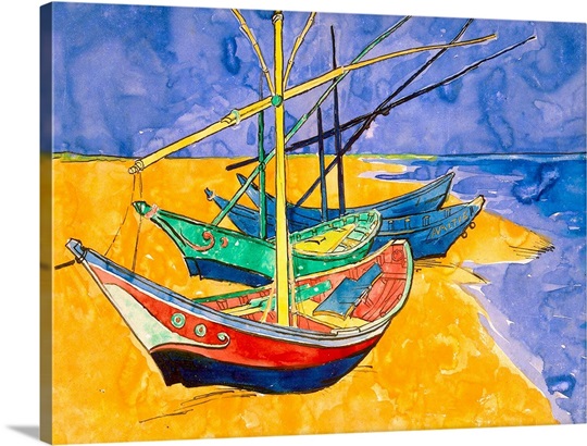 Fishing Boats on the Beach at Saintes Maries de la Mer (pen & ink with w/c on paper)
