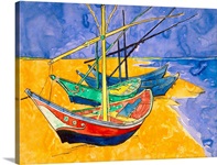 Fishing Boats on the Beach at Saintes Maries de la Mer (pen &amp; ink with w/c on paper)