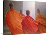 Four Monks on Temple Steps (oil on canvas)