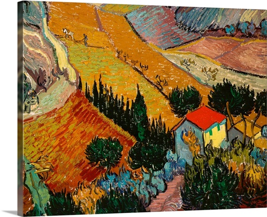Landscape with House and Ploughman, 1889 (oil on canvas)