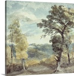 Landscape with Trees and a Distant Mansion (watercolour)