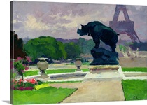The Trocadero Gardens and the Rhinoceros by Jacquemart (oil on canvas)