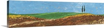 Two Trees, Rolling Hills, Tuscany, 2005 (oil on paper)