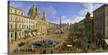 View of the Piazza Navona, Rome (oil on canvas)