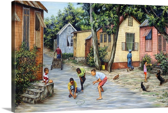Village Life (oil on canvas)