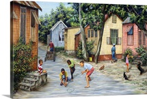 Village Life (oil on canvas)
