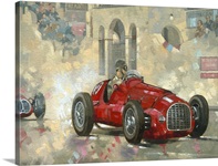 Whitehead's Ferrari passing the pavillion, Jersey (oil on canvas)