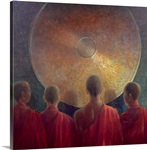Young Monks with Gong (oil on canvas)
