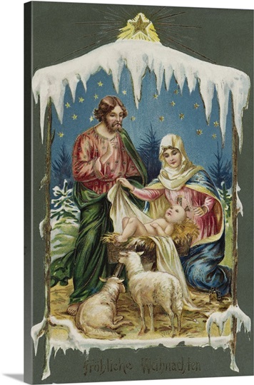 Merry Christmas Postcard With Nativity Scene Photo Canvas ...