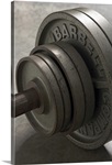 Barbell, close-up of weights, elevated view