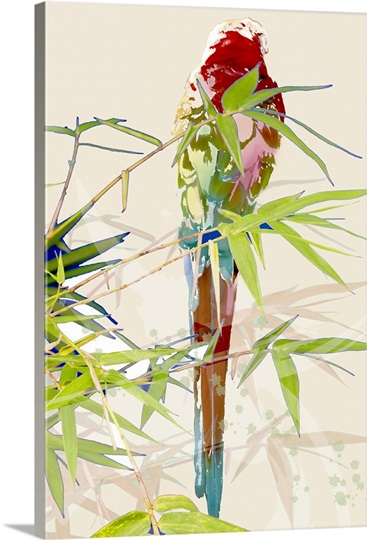 Bird with Chinese bamboo leaves