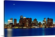 Boston skyline with moon.