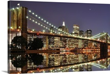 Brooklyn Bridge at night in New York City.