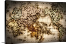 Close up of antique world map