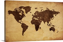 Close up of antique world map