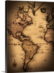 Close up of antique world map