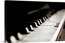 Close up of keys of old piano.