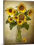 Digital composite of a vase of sunflowers