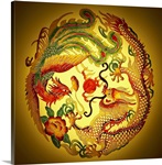 Dragon and phoenix stencil on yellow background