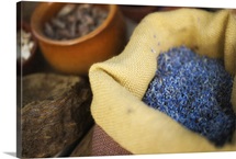 Dried lavender displayed in small burlap bag.