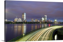 Evening traffic flows along the Charles River near Boston