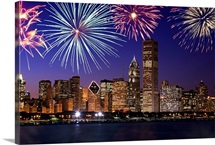 Fireworks over Chicago skyline