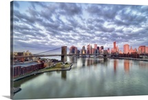 Gorgeous morning view and city reflections from the Manhattan Bridge