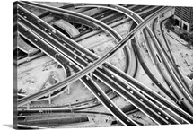 Major flyover system with many highways and metro line.