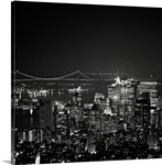 Manhattan, New York City at night with Hudson River and Brooklyn Bridge towards.