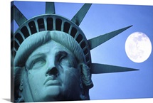 Moon above a statue, Statue Of Liberty, New York City, New York State, USA