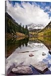 Mountain lake reflection with fall colors.  Aspen, Colorado.