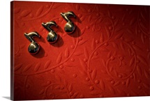Musical notes on the red background