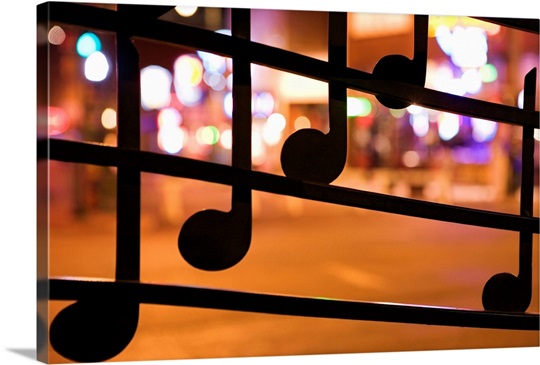 Musical notes on window on Beale Street, Memphis