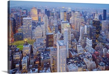 New York City skyline at night.