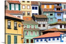 Painted houses like a puzzle in Cudillero, Spain.
