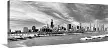 Panoramic view of Chicago skyline in winter.
