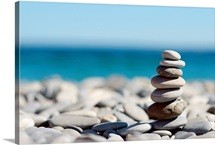 Pile of stones on beach.
