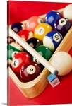 Racked pool balls and stick