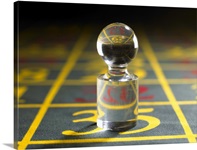Roulette win marker on gaming table, close-up